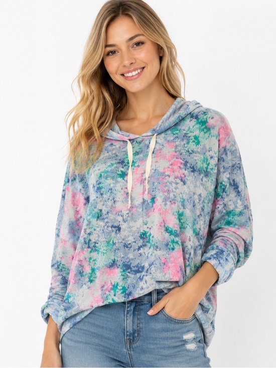 BOUTIQUE Tops - 326.New Tie-Dye Hoodie Top - Blue Pink Green